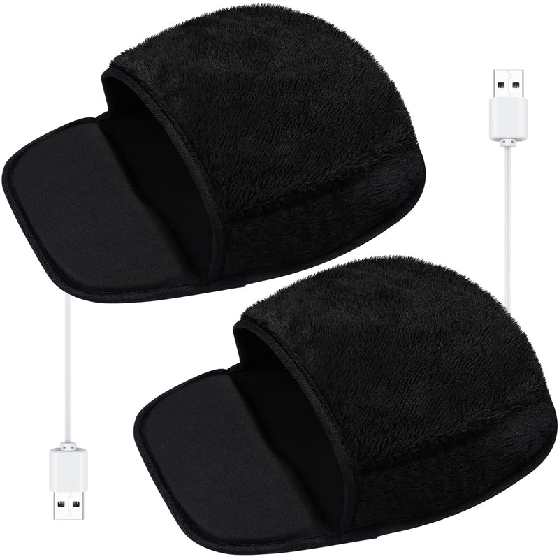 [Australia - AusPower] - 2 Pieces Heated Mouse Pad Hand Warmer USB Heated Mousepad Plush Heated Mouse Pad Removable Hand Warming Mouse Pad for Men and Women Office Home Computer Laptop (Black) 