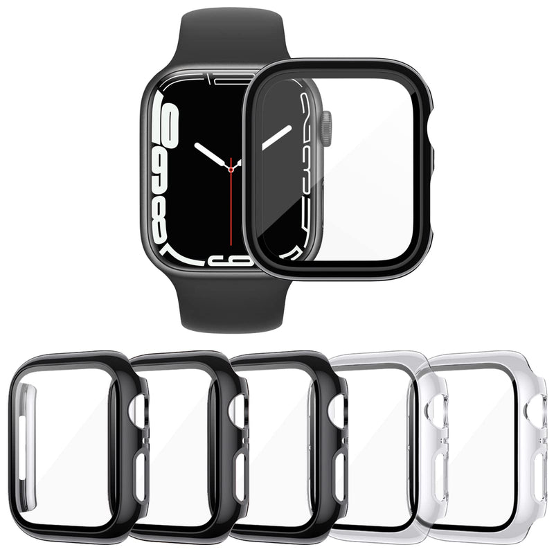 [Australia - AusPower] - KIMILAR 5-Pack Tempered Glass Screen Protector Case Compatible with Apple Watch Series 7 41mm, Touch-Sensitive Ultra-Thin Hard PC Full Cover Bumper Compatible with iWatch 41mm Black/Black/Black/Transparent/Transparent 