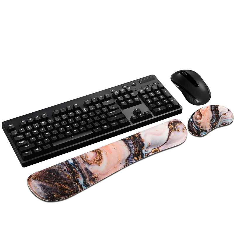 [Australia - AusPower] - Anyshock Kyeboard Wrist Rest and Soft Gel Memory Foam Mouse Wrist Support Pad, Ergonomic Wrist Rest with Comfortable Lycra and Non-Skid Rubber Base for Office, Computer, Laptop(Gilding Marble) Gilding Marble 