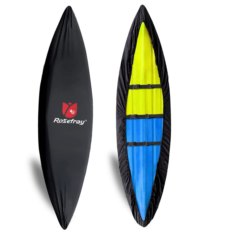 [Australia - AusPower] - Rosefray Kayak Cover Accessories,Thickened Waterproof Canoe Cover with Paddle Holder, UV Resistant, Dustproof Fishing Boat Cover for Outdoor Storage Black(300D Thickened) Suitable for 9.3-10.5ft kayak 