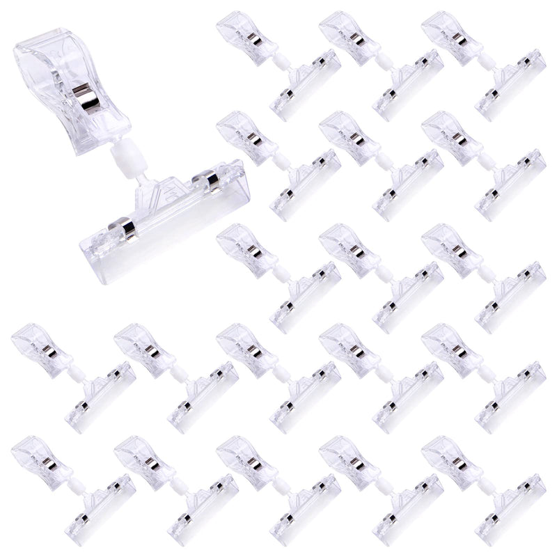 [Australia - AusPower] - 20 Pieces Double Merchandise Sign Clip,Rotatable Clear Retail Merchandising Signs Price Display Tags Clip,Plastic Pop Clip-on Sign Holder Stand for Label, Basket, Business Cards 