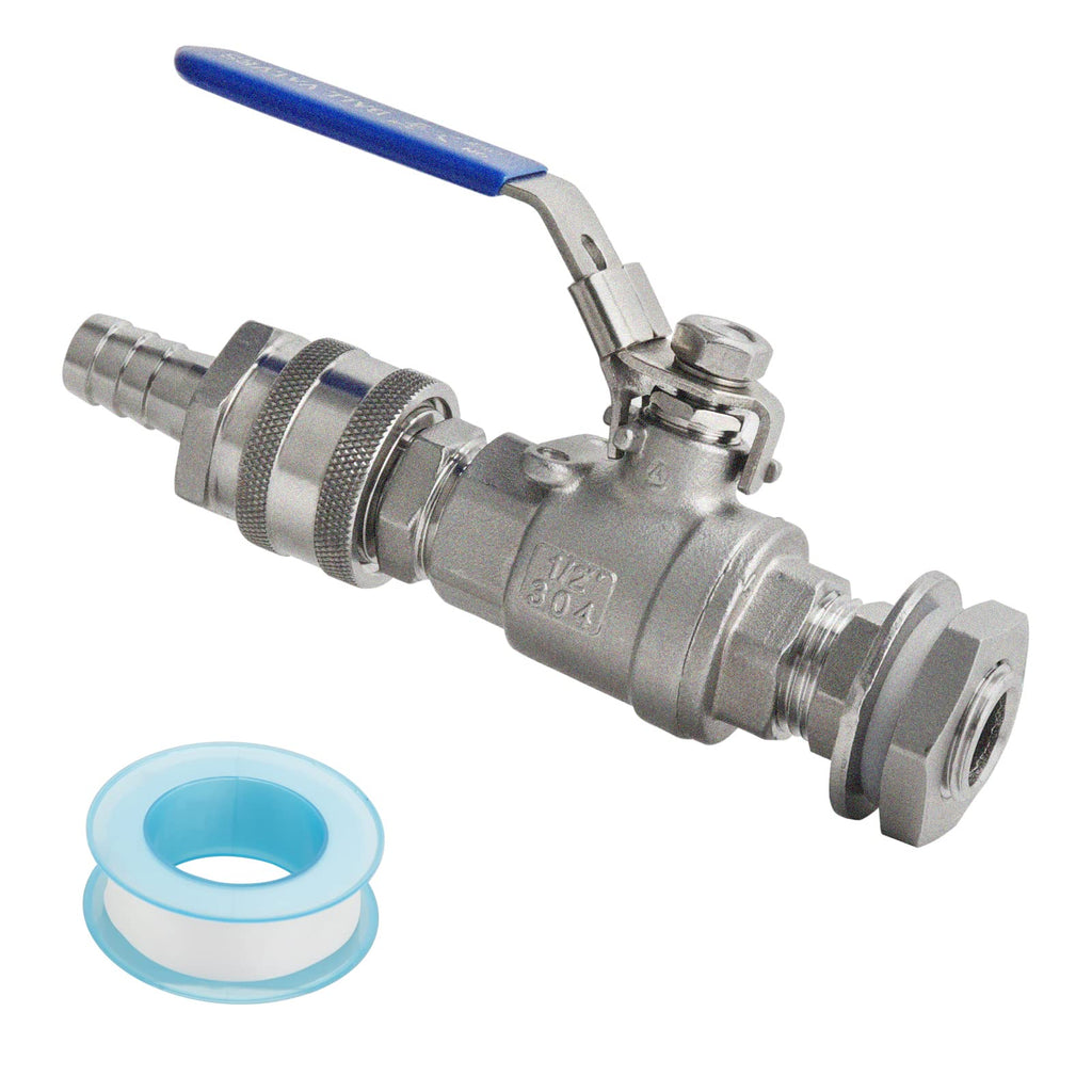 [Australia - AusPower] - Hilangsan 1/2 Homebrew Ball Valve Kit Stainless Steel Barbed Quick Disconnect Ball Valve with Weldless Bulkhead for Home Brew Kettle 