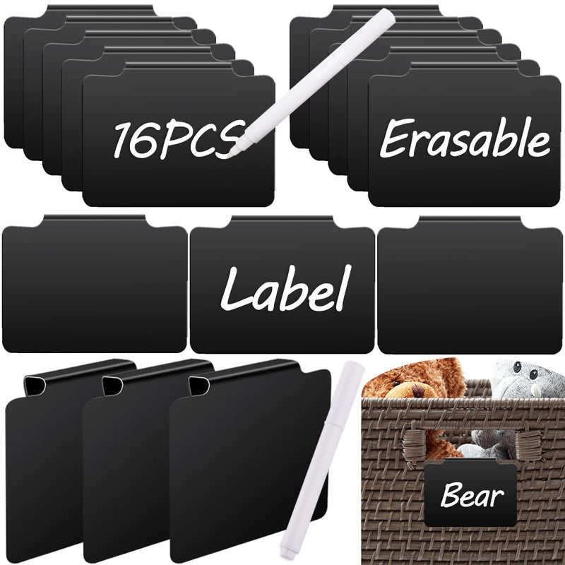 [Australia - AusPower] - 16PCS Basket Labels, Clip on Labels for Storage Bins Removable Kitchen Bin Baskets and Chalk Markers Reusable Office Classroom Black Clip Plastic Label Card 