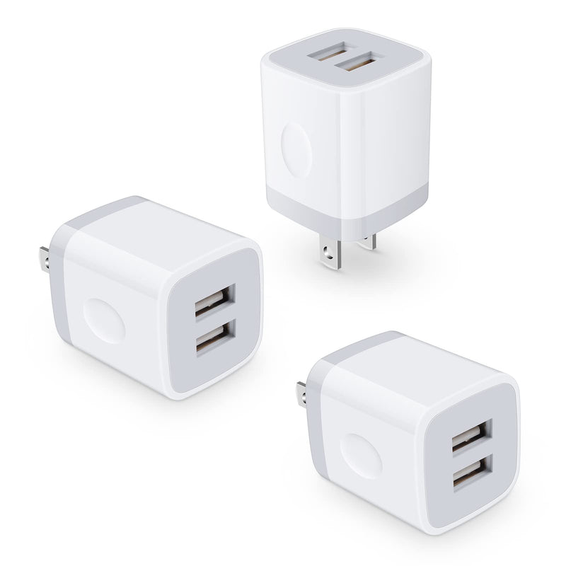 [Australia - AusPower] - USB Wall Charger, Charging Cube, Sicodo 3Pack Dual Port Charging Block Plug in Cell Phone Charger Box Brick USB Power Adapter for iPhone 13 12 SE 11 X XR XS 8, Samsung Galaxy S21 S20 10,Google,LG,Moto 3Pack-White 