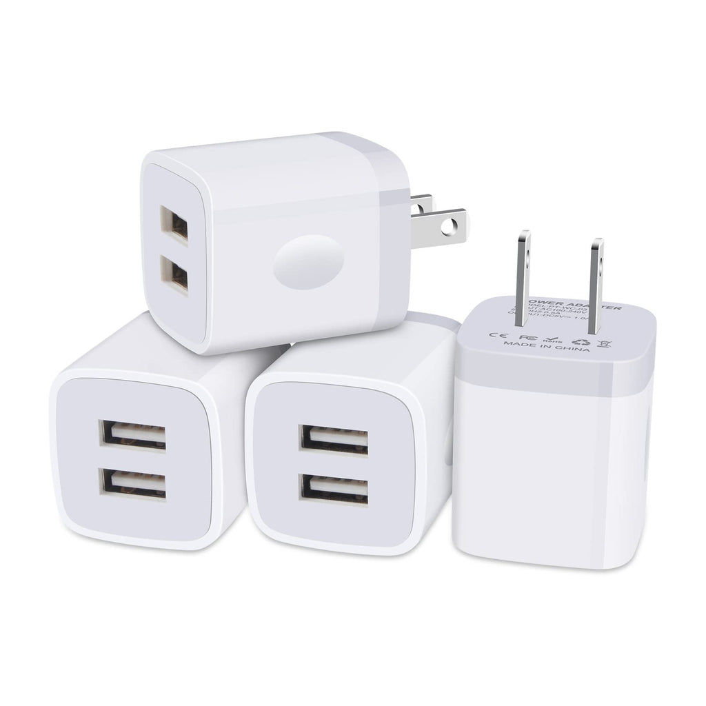[Australia - AusPower] - USB Wall Charger, Charging Cube, Sicodo 4Pack Dual Port Charing Block Plug in Cell Phone Charger Box Brick USB Power Adapter for iPhone 13 12 SE 11 X XR XS 8, Samsung Galaxy S21 S20 10,Google,LG,Moto White 