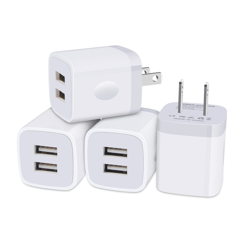 [Australia - AusPower] - USB Wall Charger, Charging Cube, Sicodo 4Pack Dual Port Charing Block Plug in Cell Phone Charger Box Brick USB Power Adapter for iPhone 13 12 SE 11 X XR XS 8, Samsung Galaxy S21 S20 10,Google,LG,Moto White 