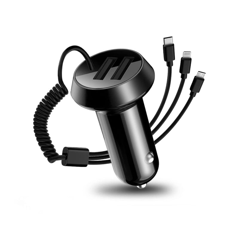 [Australia - AusPower] - Quick Charge Car Charger, Dual Ports Car Charger Adapter with Stretchable Cable and 3 in 1 Fast Charging Cord for iPhone 13/Pro Max/Pro, 12/11, Samsung Galaxy, iPad, Camera,Suitable for Most Cars 