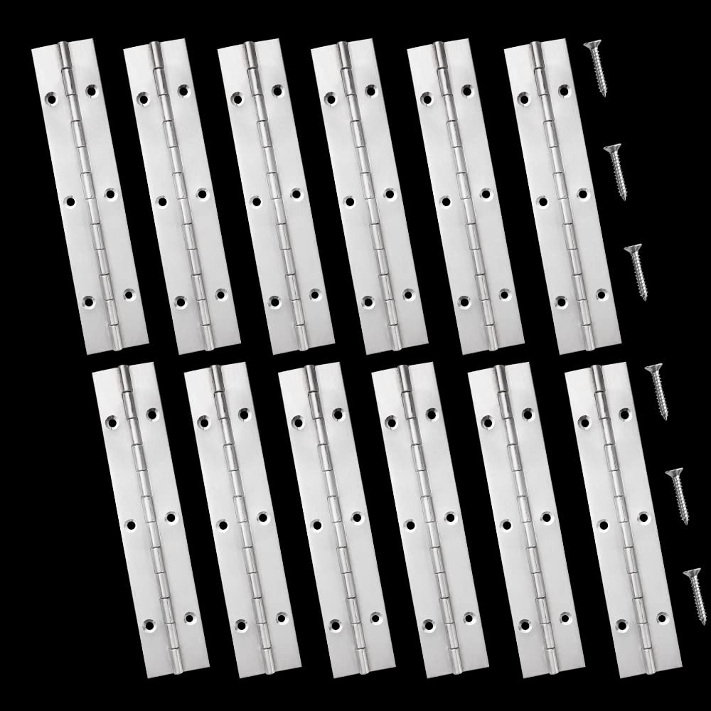 [Australia - AusPower] - FVSEC 12 Pack 6 Inch Piano Hinge, Heavy Duty Continuous Hinge with Holes for Cabinets Boat Marine Door, 304 Stainless Steel 0.04" Leaf Thickness 1.2'' Open Width 