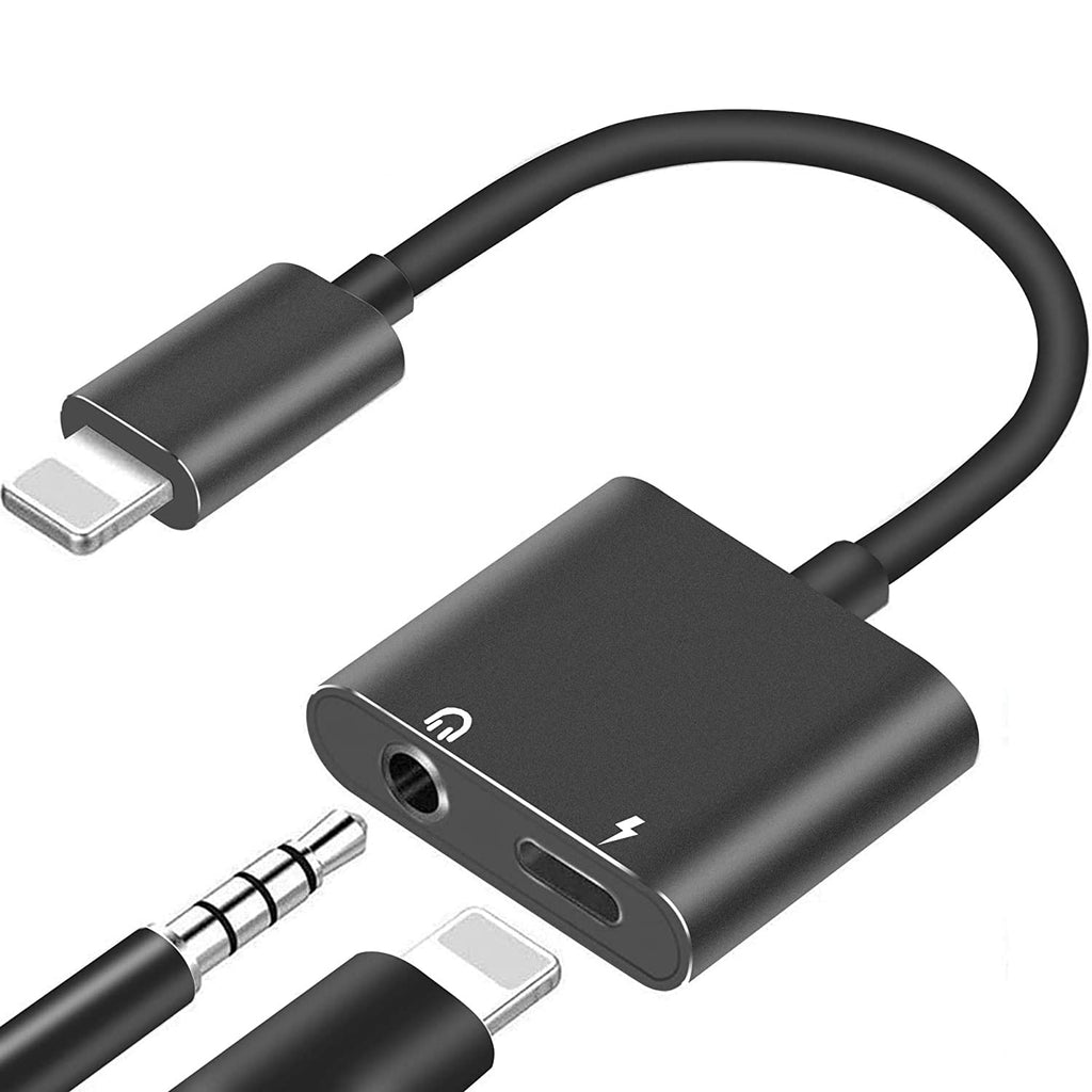 [Australia - AusPower] - [Apple MFi Certified] iPhone Headphone Adapter Dongle, Lightning to 3.5 mm Headphone Jack Adapter 2in1 AUX Audio Charger Splitter for iPhone 7/8/X/XS/XR/10/11/12/13/ipad Accessory Connector black 