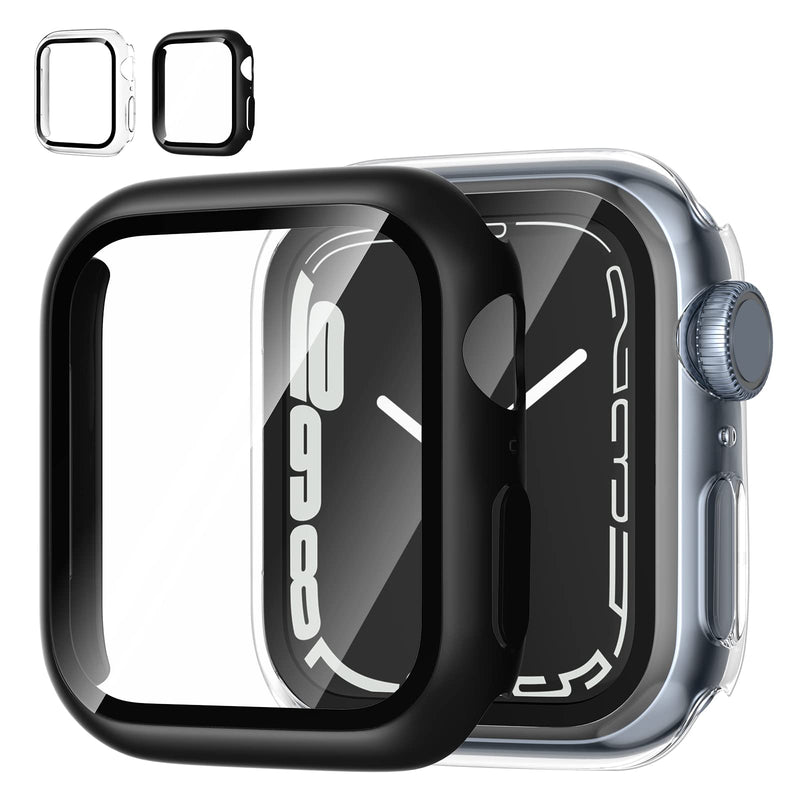 [Australia - AusPower] - Lucyupn 2 Pack Case for Apple Watch 45mm Series 7 with Built-in Tempered Glass Screen Protector, All Aorund Hard PC Full Protective Cover for iwatch 7 45mm Accessories (Black+Clear) 