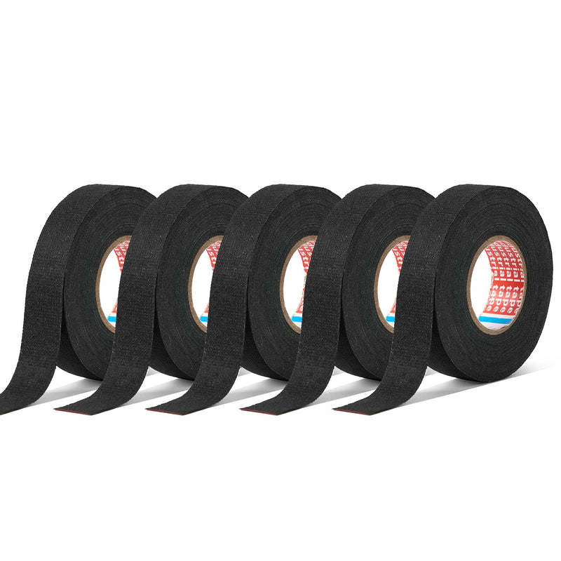[Australia - AusPower] - HSTECH 5 Rolls Wire Loom Harness Cloth Tape, Speaker Wiring Harness Cloth Tape, Black Adhesive Fabric Tape, for Automobile Electrical Wire harnessing Noise Dampening Heat Proof （15mm X 15m） 