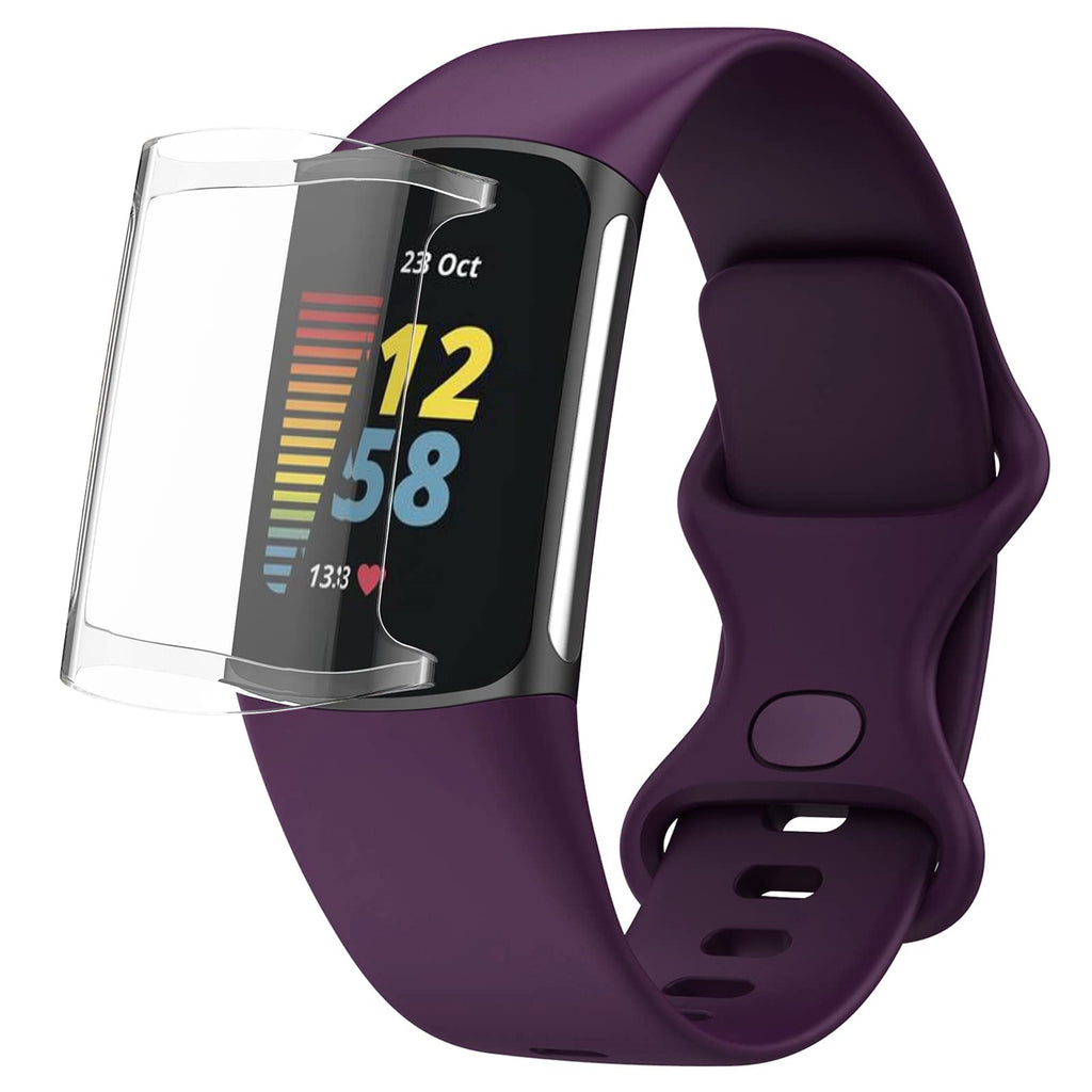 [Australia - AusPower] - TopPerfekt Band with Case Compatible with Fitbit Charge 5 Bands， Soft TPU Cover Saver Bumper and Adjustable Sport Strap Accessories Women Man for Fitbit Charge 5 Smartwatch Case+Deep purple Small 