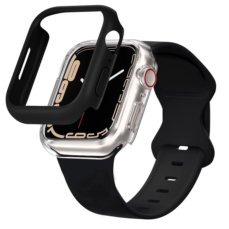 [Australia - AusPower] - [2Case+Band] DABAOZA Compatible for Apple Watch Band 41mm 45mm Series 7 with Case, Sport Silicone iWatch Band with Hard PC Bumper Women Men Clear Protective for iWatch Series 7 Black+Clear/Black 