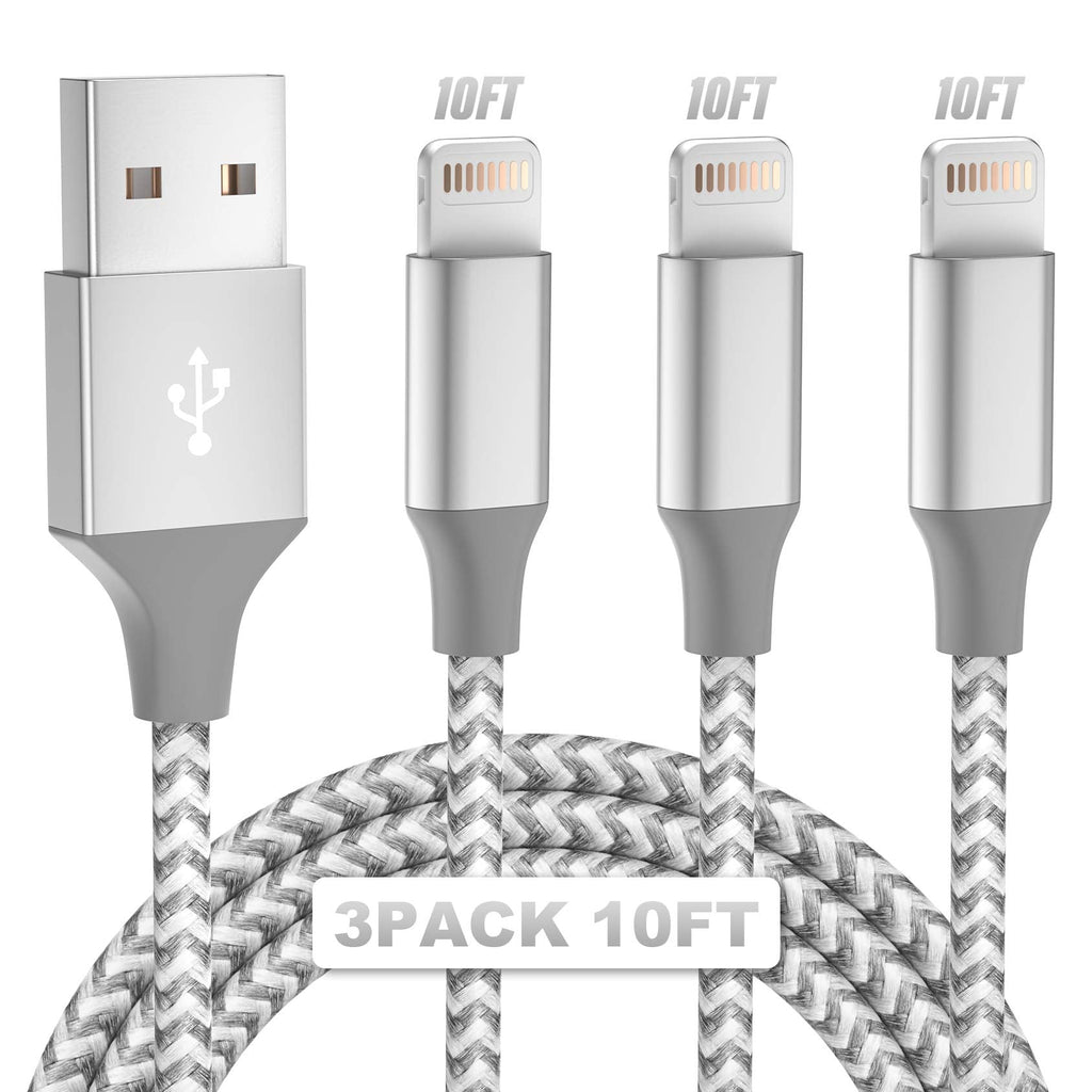 [Australia - AusPower] - iPhone Charger Cable, MFi Certified Lightning Cable 2021 Upgrade 3Pack 10FT Nylon Braided iPhone Charger Fast Charging Syncing Compatible with iPhone 12/11Pro Max/11Pro/11/XS/Max/XR/X/8/8P and More 