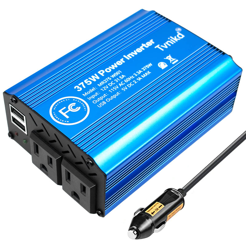 [Australia - AusPower] - TVNIKD car Power Inverter Rate 375W / Peak 750W DC to AC 12V to 110V Power Converter Adapter with 2 AC 2 USB Port… Blue 