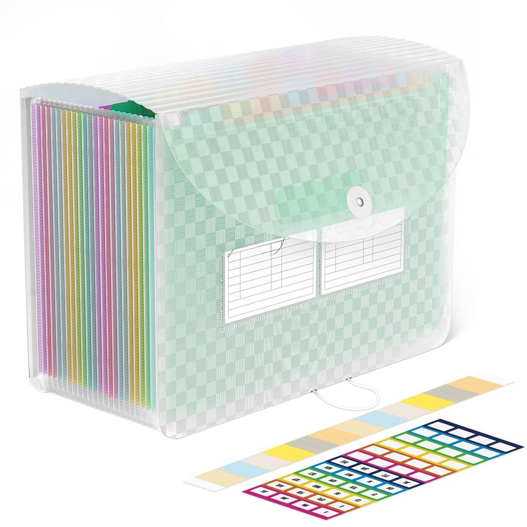 [Australia - AusPower] - ABC life 24 Pockets Accordian File Folder Organizer Letter Size Expanding File Folder, A4 Portable Document Paper School Organizer, Expandable Multicolor Accordion Filing Folders with 2 Labels(Green) Green 