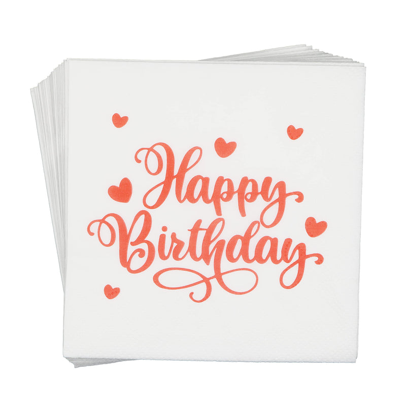 [Australia - AusPower] - Valentines Day Birthday Napkins, Red Happy Birthday with Heart Napkins for Valentines Day Birthday Decorations, Happy Valentine’s Day Birthday Party Decorations Napkins(5 x 5 In, Silver Foil, 25-Pack) 