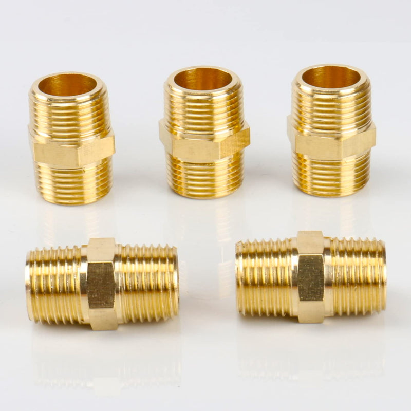 [Australia - AusPower] - Winmien Brass Hex Nipples, Pipe Fitting，Double-Headed Equal-Diameter Male Threaded Joints, Hexagonal Joint Hose Extender, NPT.(1/8" MNPT x 1/8" MNPT, 5) 1/8" MNPT x 1/8" MNPT, 5 