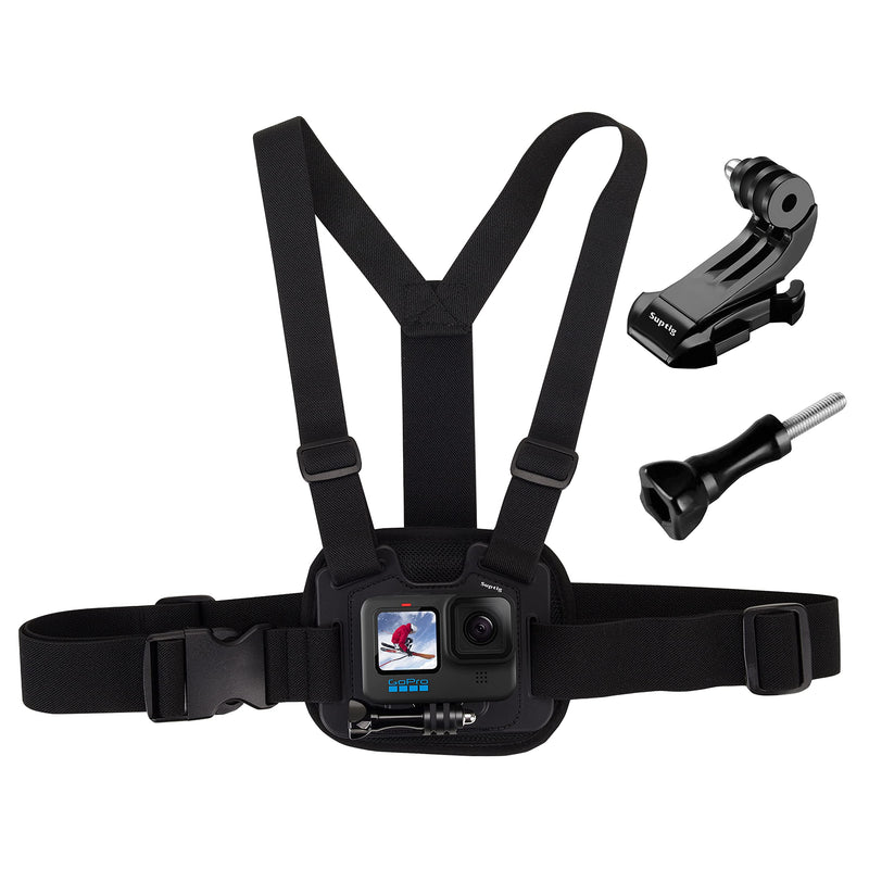[Australia - AusPower] - Suptig Chest Mount, Adjustable Chest Strap, Breathable Material Compatible All Gopro, AKASO, DJI osmo and More Action Cameras (Black) 