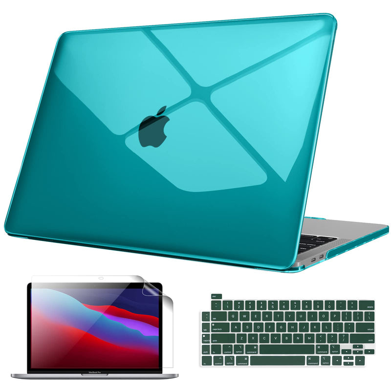 [Australia - AusPower] - Fintie Case for MacBook Pro 13 Inch A2338(M1) A2251 A2289 A2159 A1989 A1706 A1708 (2016-2020 Release) - Snap On Hard Shell Cover with 2 Keyboard Skin Covers, 1 Screen Protector, Crystal Dark Cyan 