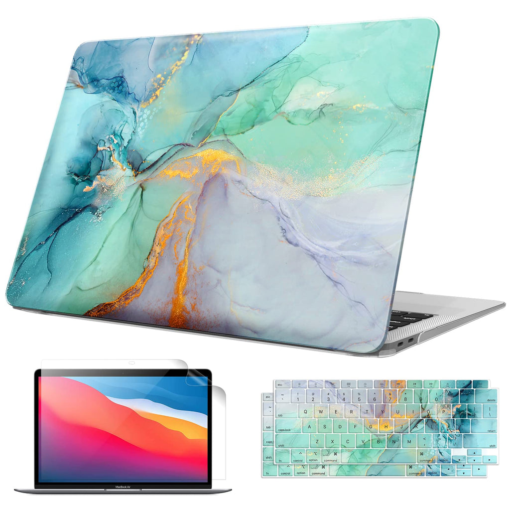 [Australia - AusPower] - Fintie Case for MacBook Air 13 Inch A2337 (M1) / A2179 / A1932 (2021 2020 2019 2018 Release) - Snap On Hard Shell Cover with 2 Keyboard Skin Covers, 1 Screen Protector, Emerald Marble Z-Emerald Marble 
