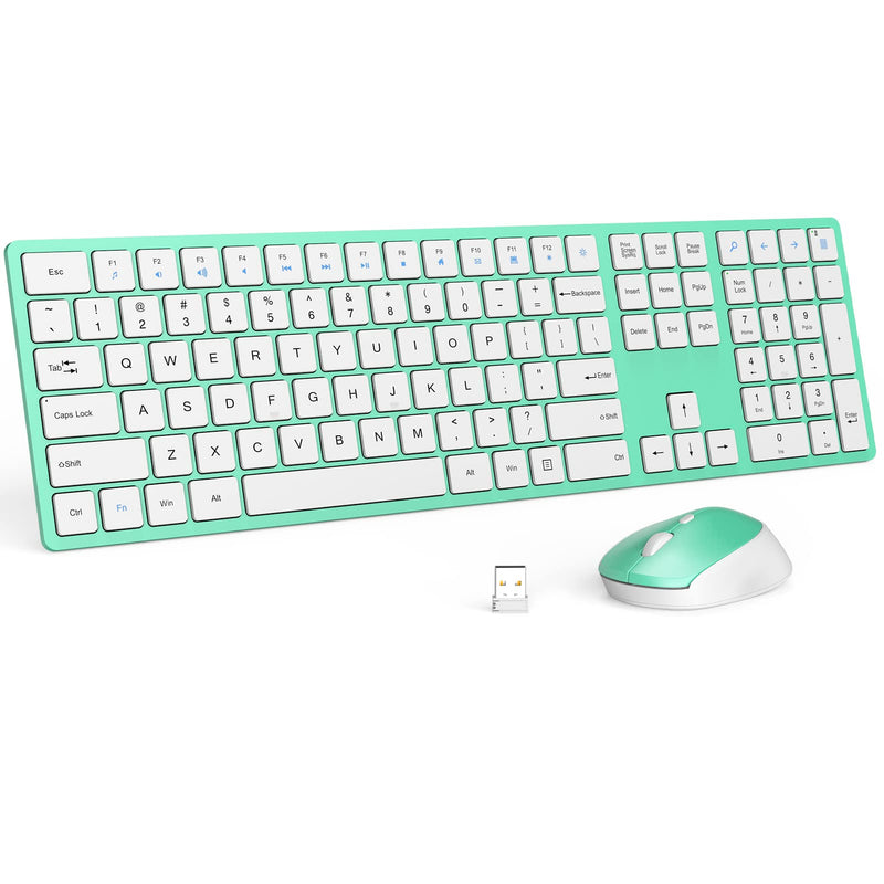 [Australia - AusPower] - Wireless Mouse and Keyboard, Deeliva 2.4G Wireless Mouse and Keyboard Combo Full Size with Shortcut Keys and Number Pad Quiet Silent Slim Cordless Keyboard Mouse for Mac, Laptop, Computer (Mint Green) Mint Green Wireless Mouse and Keyboard 