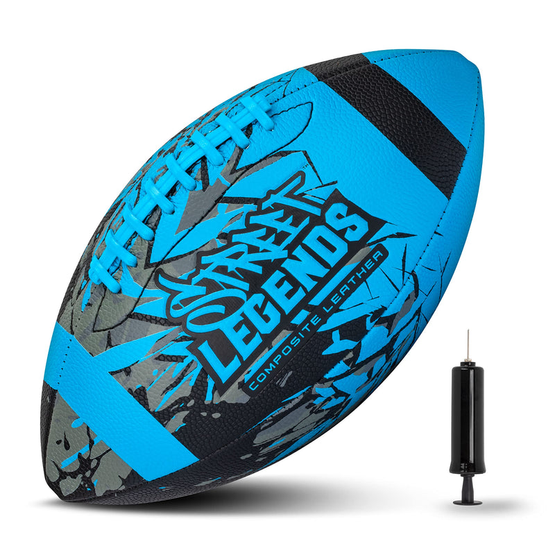 [Australia - AusPower] - Street Legends Youth Football for Kids Graffiti Printed Composite Leather Size 7 Junior Football Includes Pump Made for Training Practicing Recreational Play Blue 