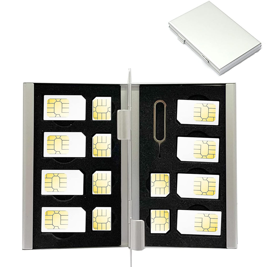 [Australia - AusPower] - Portable Aluminum Memory Card case SD Card Case, TF Memory Card Holder Case Aluminum Alloy Hard Shell, Double-Layer Capacity Black Skin and Soft EVA Foam Insert for Good Protection (16slots Silver) 