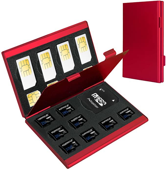 [Australia - AusPower] - Aluminum Memory Card Storage Box for Micro Sim/sim Card/TF Card/SD Card Holder Case， Without Card [17 Slots red] 