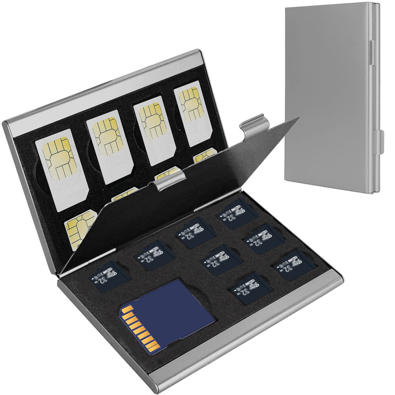 [Australia - AusPower] - Aluminum Memory Card Storage Box for Micro Sim/sim Card/TF Card/SD Card Holder Case [17 Slots Silver] 