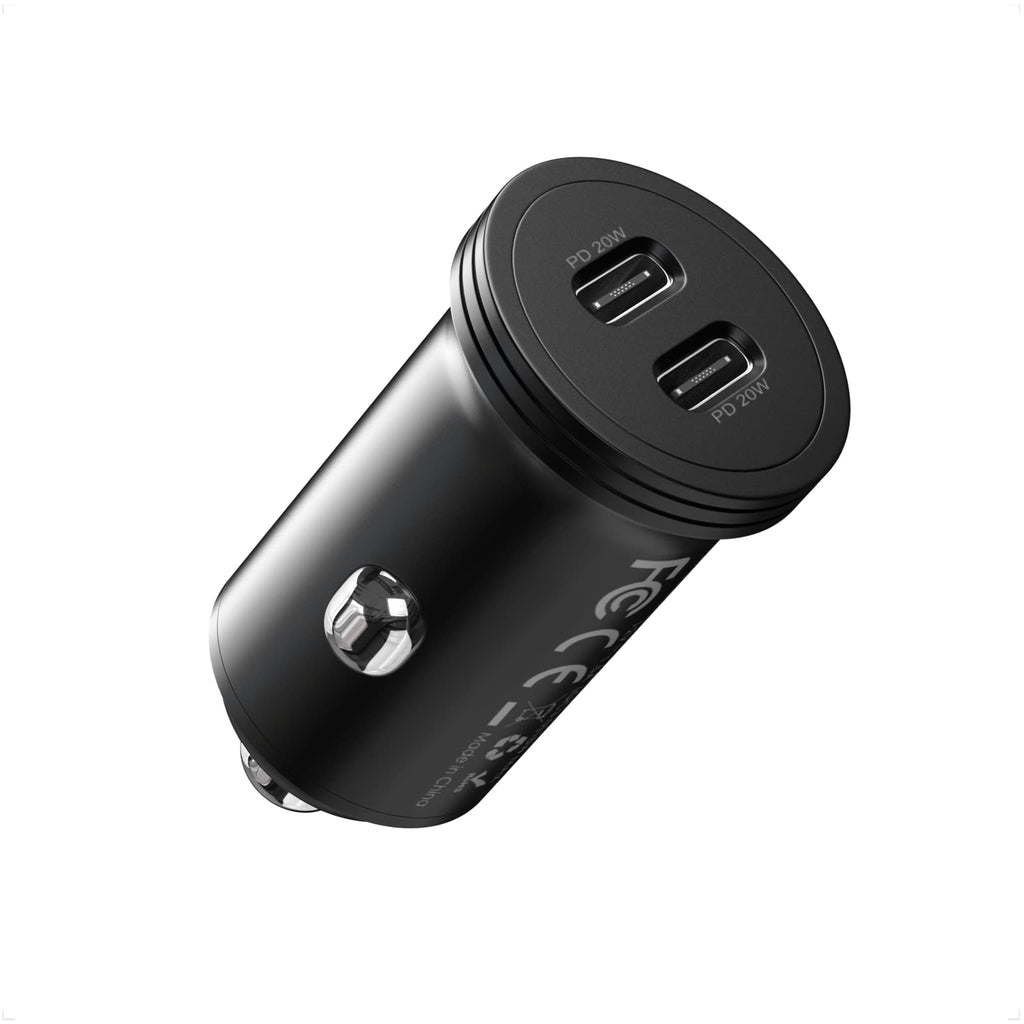 [Australia - AusPower] - USB C Car Charger 40W, iPhone Fast Car Charger Adapter Dual Ports Cigarette Lighter USB Charger, Compatible with iPhone 13/12/12 Pro/11/11 Pro/XS/XR/8, Galaxy, Pixel, Tablet Carbon 40W 