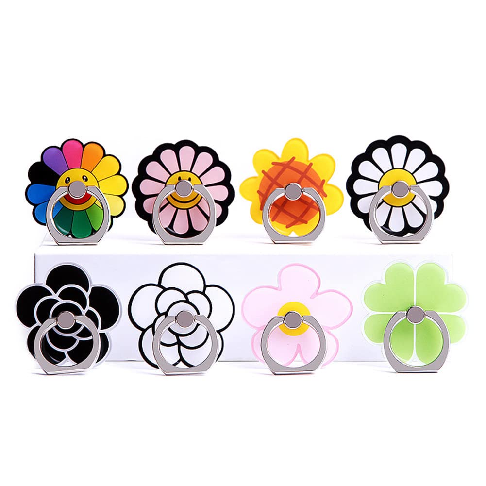 [Australia - AusPower] - ShungFun 8Pcs Flower Pattern Cell Phone Ring Stand Holder Colorful Cute Pattern Painted Rotating Metal Buckle Tablet Finger Ring Kickstand for All Phones Tablets 