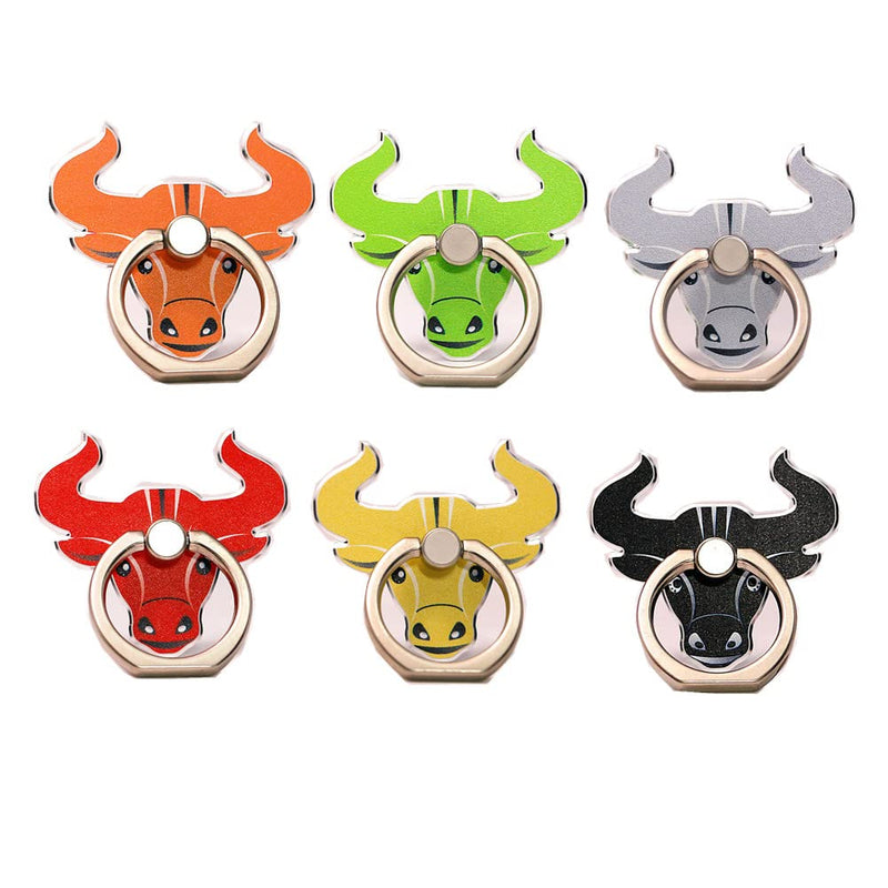 [Australia - AusPower] - ShungFun 6Pcs Bull Pattern Cell Phone Ring Stand Holder Colorful Cute Pattern Painted Rotating Metal Buckle Tablet Finger Ring Kickstand for All Phones Tablets 