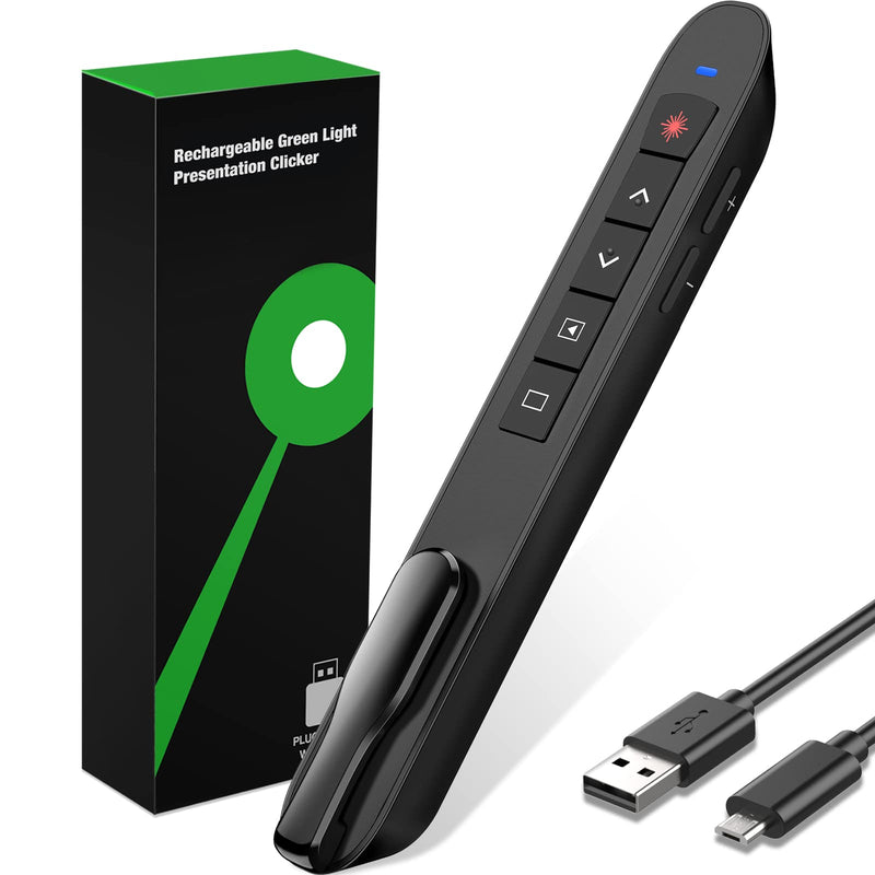 [Australia - AusPower] - Presentation Clicker Green Laser Pointer, Rechargeable PowerPoint Clicker Wireless Presenter Remote, RF 2.4GHz USB Presentation Pointer Slide Advancer with Hyperlink Volume Control for Mac Computer Q91 Green Light 