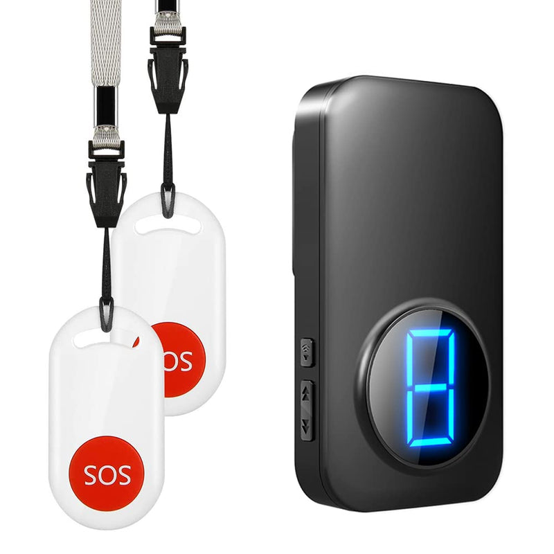 [Australia - AusPower] - Wireless Caregiver Pager - Waterproof Home Emergency Call System,2 SOS Call Buttons & 1 Plugin Receiver,LED Digital Display,Nurse Calling Alert Patient Help,Pager for Elderly Child 