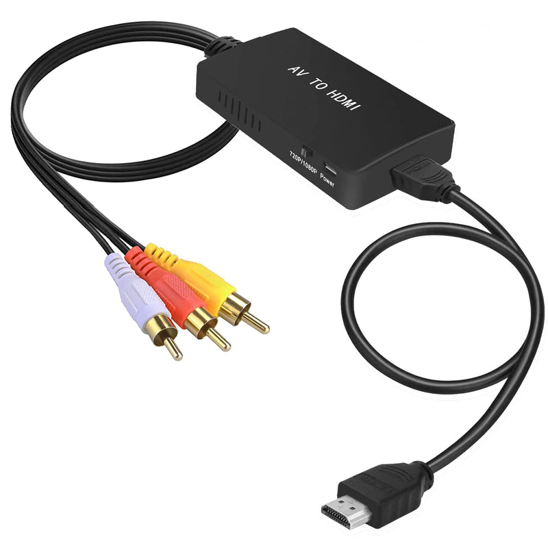 [Australia - AusPower] - RCA to HDMI Converter, Male AV to HDMI Adapter, Composite to HDMI Converter with HDMI Cable Supports PAL/NTSC for N64 PS3 Wii Xbox N64 VHS VCR Blue-ray DVD Players 