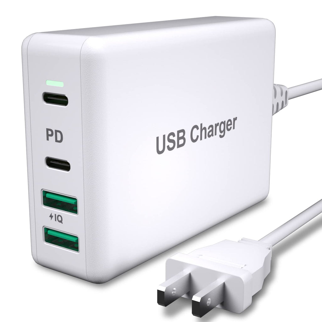 [Australia - AusPower] - 100W USB C Charger, 4 Port USB Charging Station, PD 3.0 Type C Fast Charger for MacBook, iPhone, iPad, Galaxy, Dell XPS Laptops, Dual USB-C + Dual USB-A 