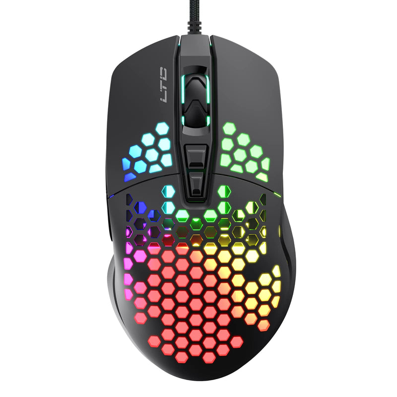 [Australia - AusPower] - LTC Circle Pit HM-001 RGB Gaming Mouse with Lightweight Honeycomb Shell, Adjusted 6400DPI, 6 Programmable Buttons, Black 