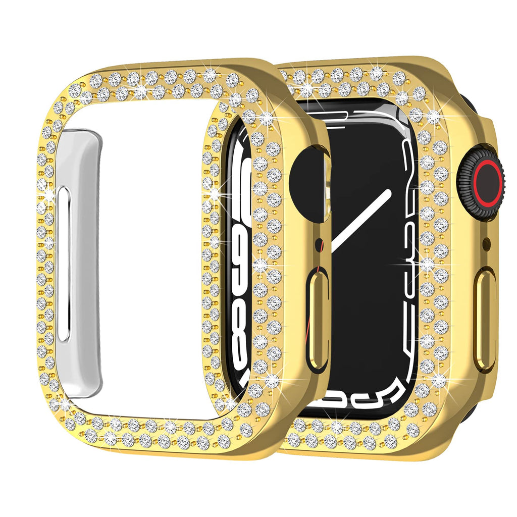 [Australia - AusPower] - (2 Pack) Orzero Compatible for Apple Watch Series 7 45mm Case, Rhinestone Bling Frame Full Sides Protective Cover Scratch Resistant Shock Absorbing Ultra Slim - Gold 