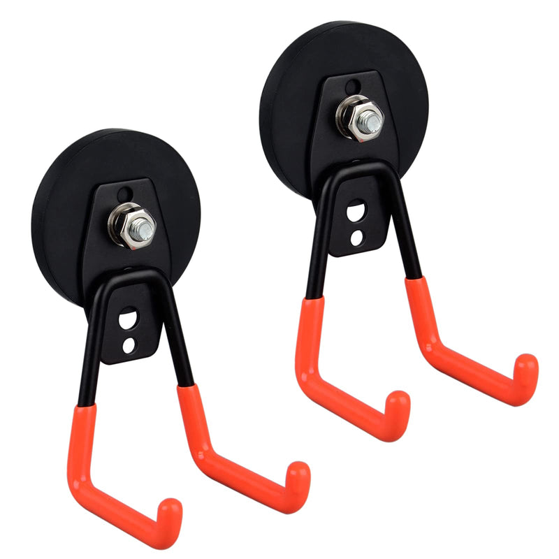 [Australia - AusPower] - ULIBERMAGNET Heavy Duty Large Garage Magnet Hooks, 2 Pack Strong Storage Utility Magnetic Hooks with Anti-Slip Coating for Indoor & Outdoor Hanging (Orange) 2.59INCH MEDIUM L Orange 