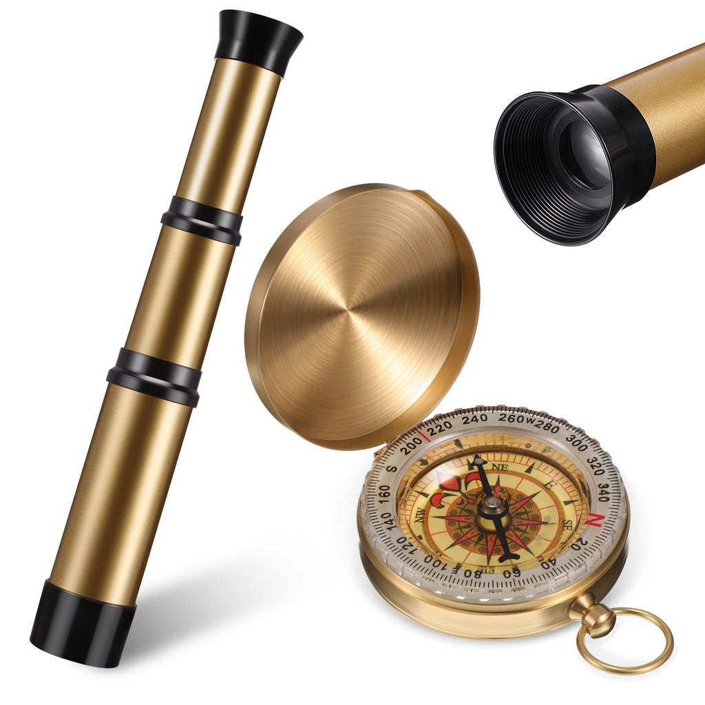 [Australia - AusPower] - 2 Pieces Pirate Spyglass Handheld Telescope with Survival Gear Compass Pocket Retro Spyglass Portable Collapsible Handheld Kids Telescope for Children Pirate Cosplay Party Favors Camping Boating 