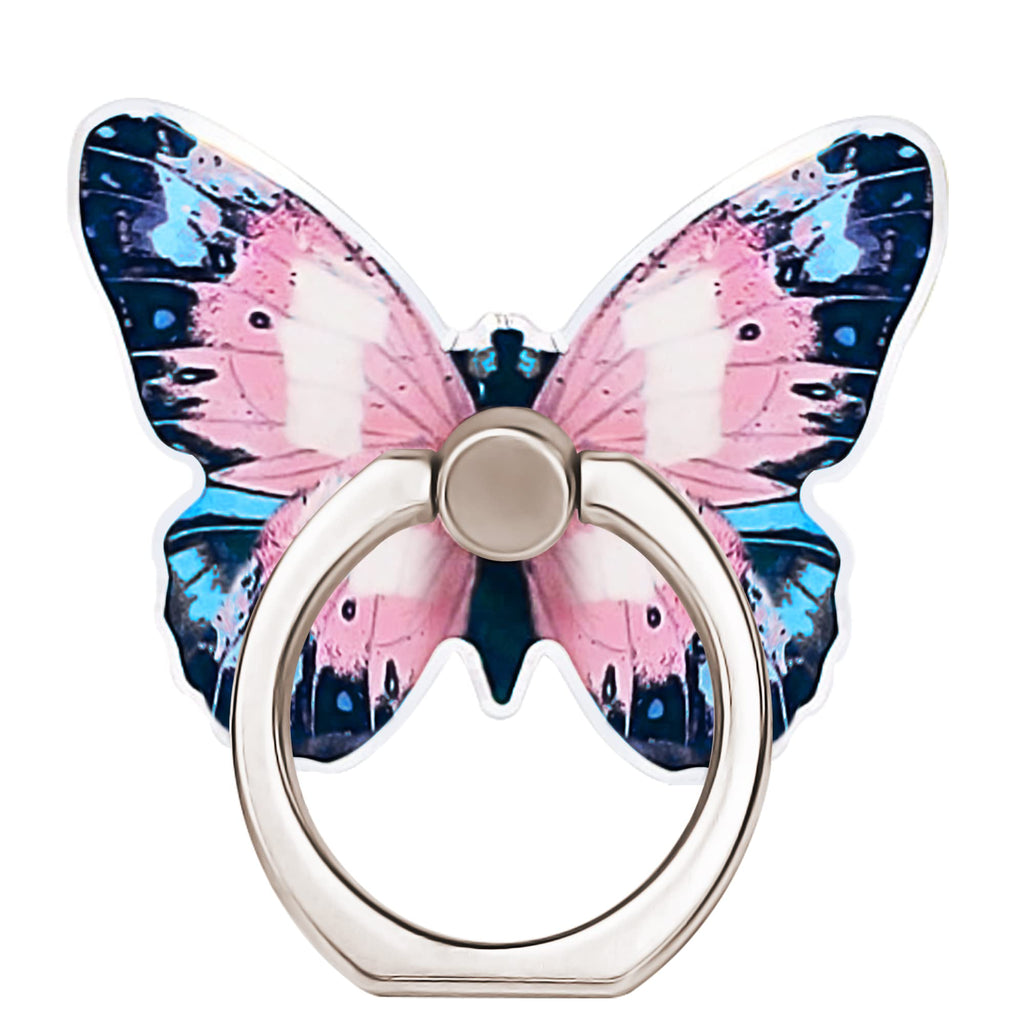 [Australia - AusPower] - TACOMEGE Blue&Pink Metal Butterfly Cell Phone Ring Holder, Finger Kickstand Back Stand Hand Grip Compatible with Smartphone, Tablet, E-Reader, Etc. 