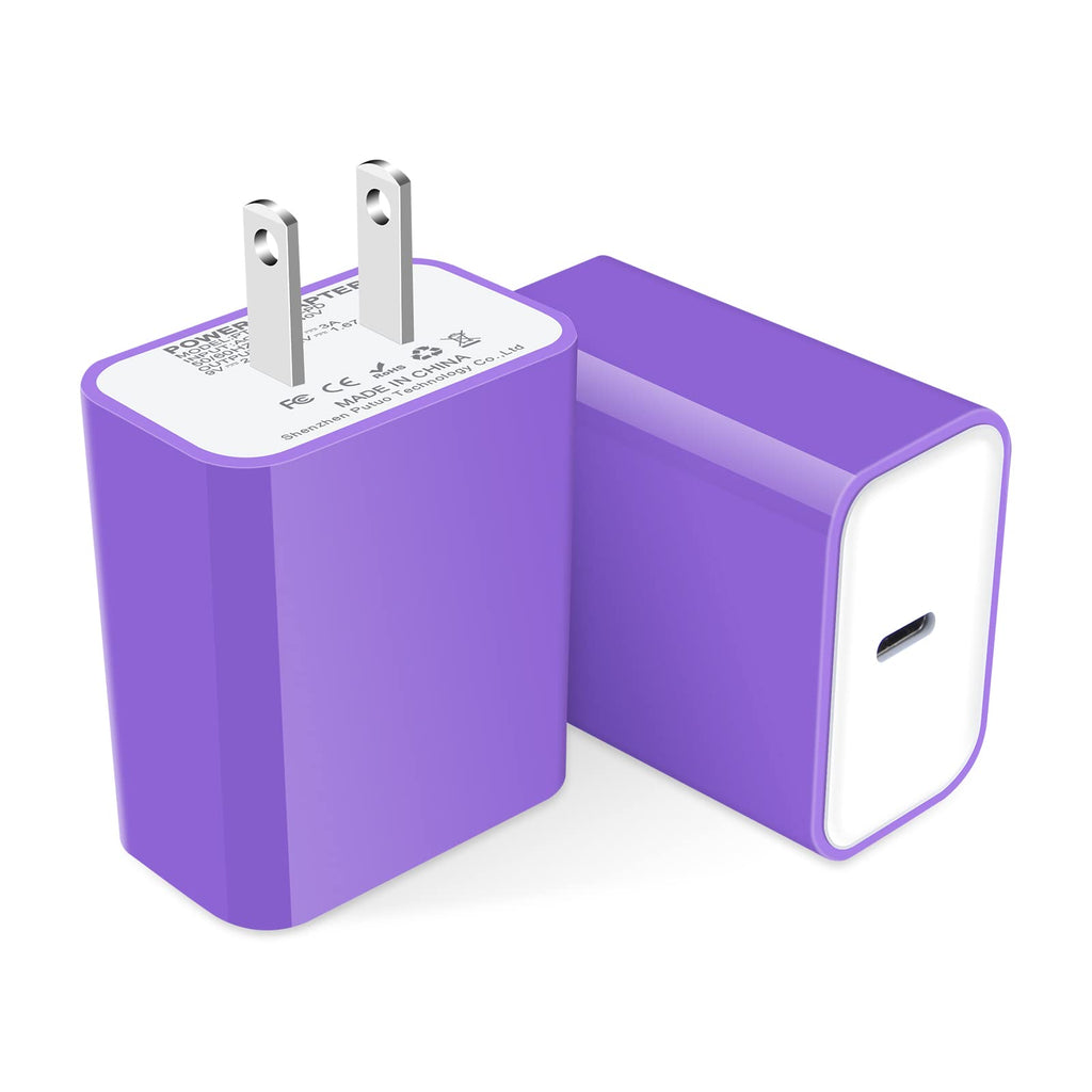 [Australia - AusPower] - Fast Charging Type C Wall Adapter,2 Pack 20W Travel Charger Plug PD Charger Block USB C Adapter Brick for iPhone 13 12 mini/Pro/Max/11 SE Xs XR X 8,Samsung Galaxy S21 S20 S10 S10E A10e A12 A32 A52 A51 Purple 