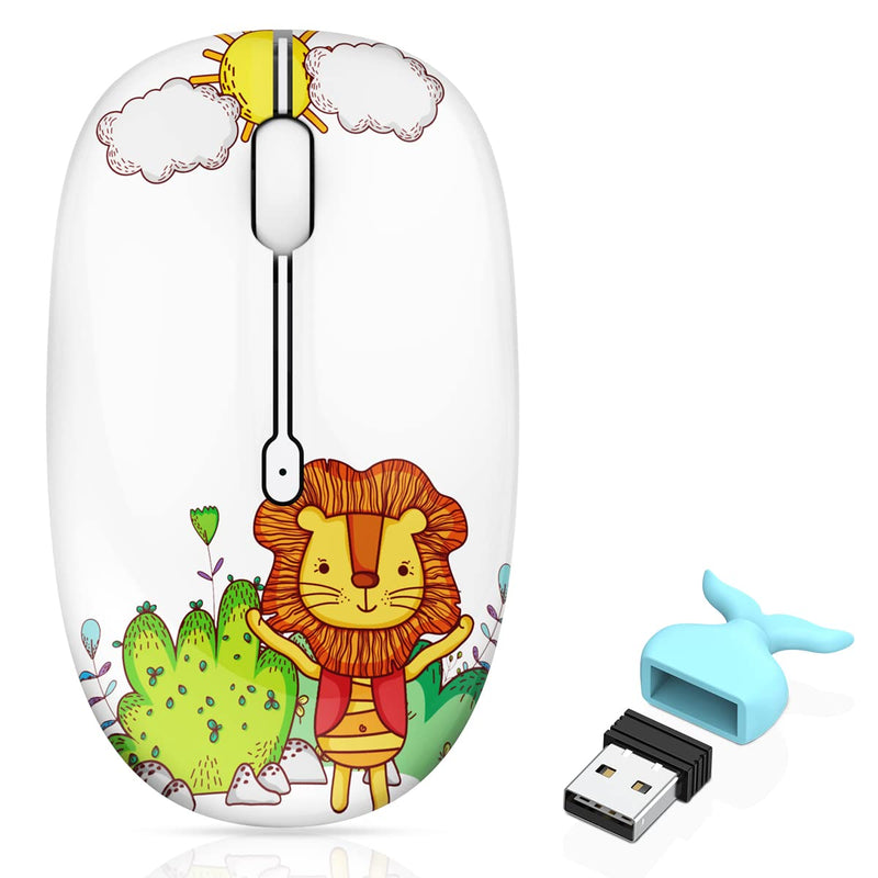 [Australia - AusPower] - FMOUSE Wireless Mouse Cute Silent Computer Mouse with USB Receiver & Cute Decoration, Wireless Bluetooth Dual Mode Mouse 1600 DPI Power Saving Less Noise, Portable Mouse for PC, Laptop, Desktop (Lion) Lion 