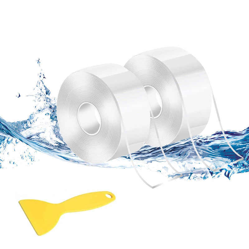 [Australia - AusPower] - Caulk Strip Tape, White PVC Waterproof Self-Adhesive Sealing Tape for Kitchen Bathtube Bathroom Toilet Sink Floor Wall Corner Edge with Tool, 2 PCS (Clear) Clear 
