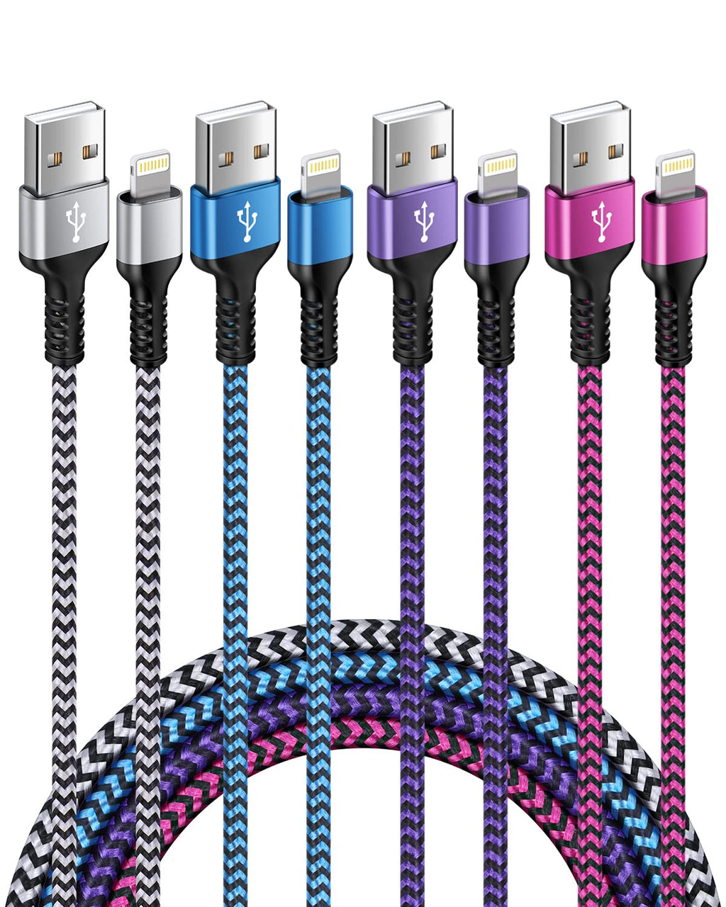 [Australia - AusPower] - iPhone Charger Cord, [6ft/4-Pack] Lightning Cable Nylon Braided USB Fast Charging Wire, Apple High Speed Data Sync Transfer Cord Compatible with iPhone13 12 11 Pro Max Mini XS XR X 8 7 6s Plus SE Pad 6FT 