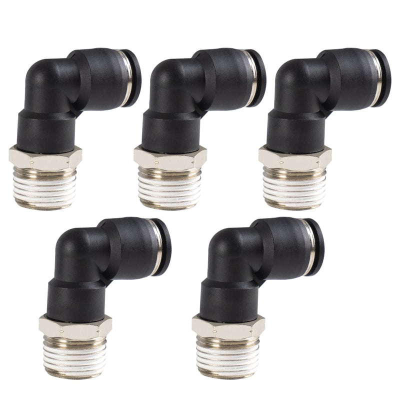 [Australia - AusPower] - 5 Pack Male Elbow Push to Connector Air Fitting Tube Quick Connect Fittings 1/2 Inch Tube OD x 1/2 Inch NPT Thread 1/2" OD x 1/2" NPT 