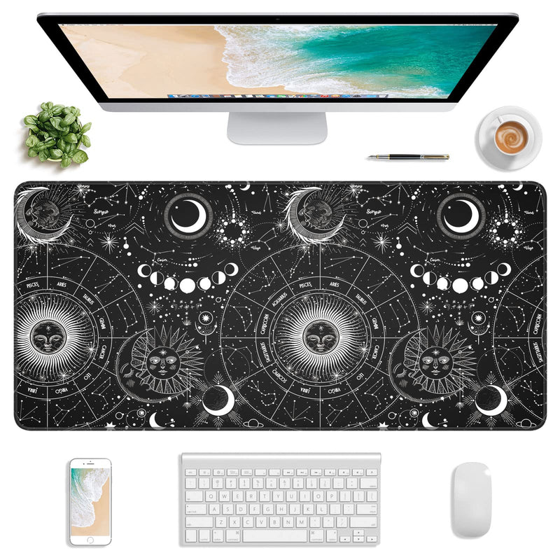 [Australia - AusPower] - Atufsuat Extended Gaming Mouse Pad, XXL Large Desk Pad 30 x 14 Inch, Big Computer Keyboard Mousepad, Waterproof Mouse Mat with Stitched Edges and Non-Slip Base for Women Office Gaming, Sun Moon 
