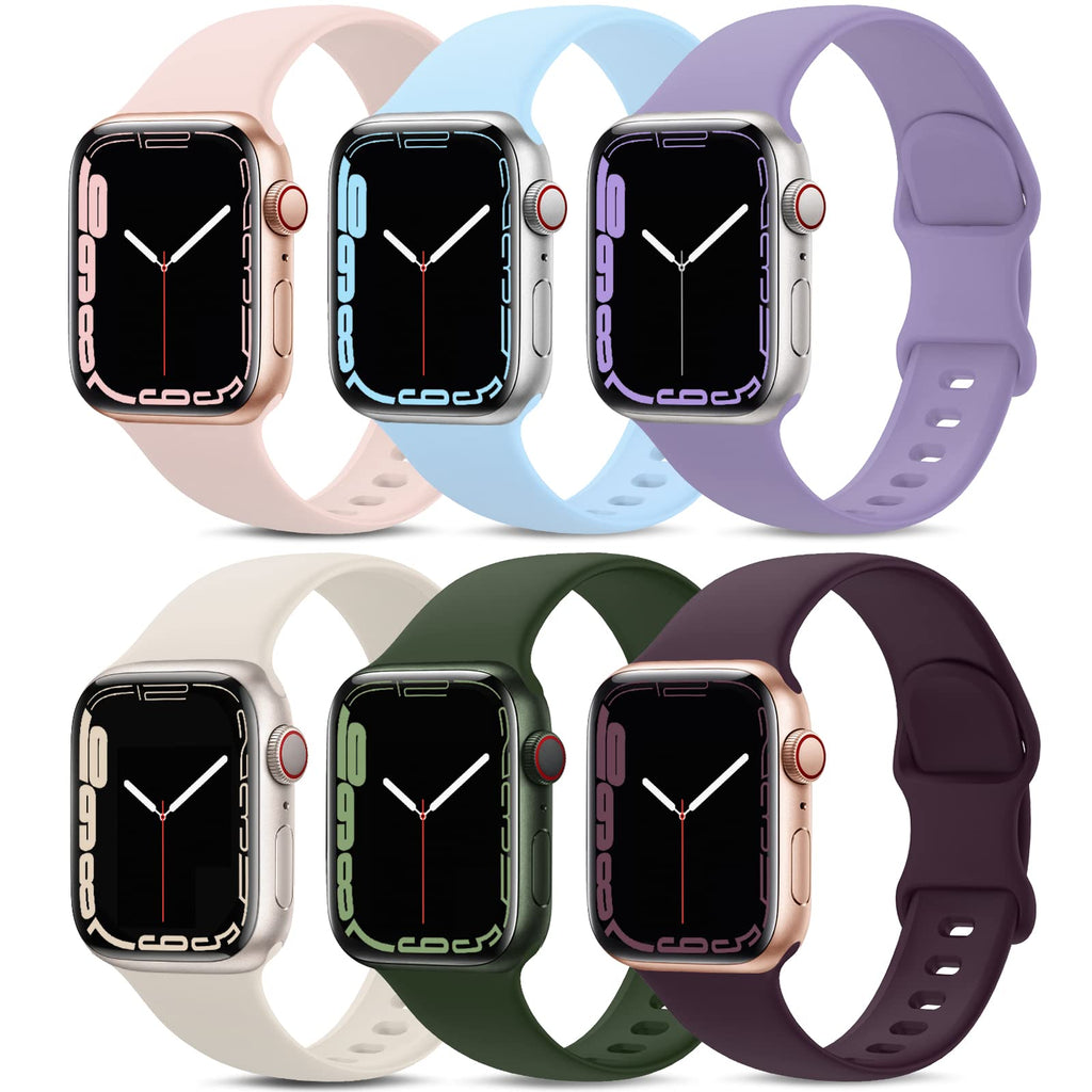 [Australia - AusPower] - 6 Pack Sport Bands Compatible with Apple Watch Band 38mm 40mm 41mm 42mm 44mm 45mm,Soft Silicone Waterproof Strap Wristbands Compatible with iWatch Apple Watch Series 7 6 5 4 3 2 1 SE Women Men 38/40/41 mm 