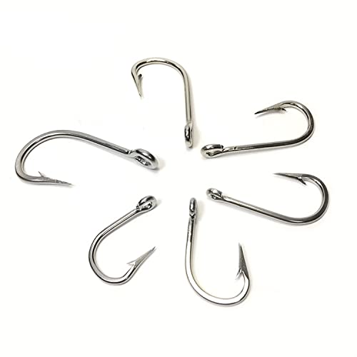 [Australia - AusPower] - #5/0 Gamakatsu/Mustad Off Brand 50pcs Heavy Duty Extra Strength 7691 Stainless Steel Jigging Assist Hook Sharpened Live Bait/Bass Fish Hook, Silver 